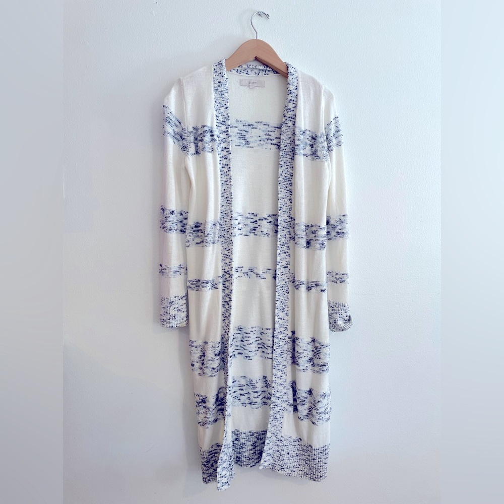 LOFT long Cardigan , Size Small , off white and blue